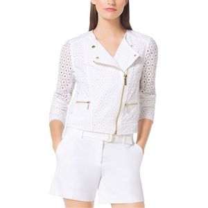Michael Kors Eyelet-Embroidered Cotton Moto Jacket